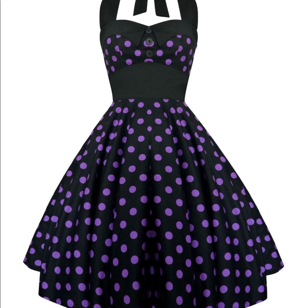 Purple Polka Dot Rockabilly Halter Dress